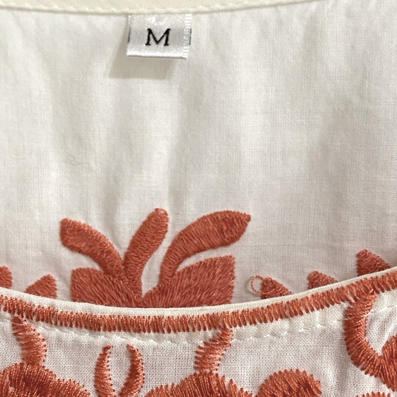 Cream & orange floral embroidered blouse - Sz M - Picture 6 of 6